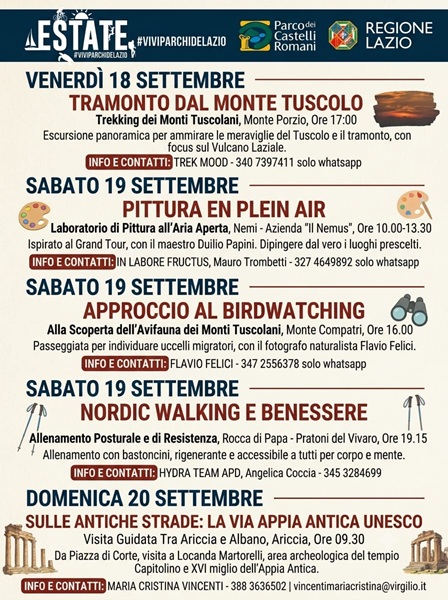 Gli eventi del fine settimana nel Parco dei Castelli Romani